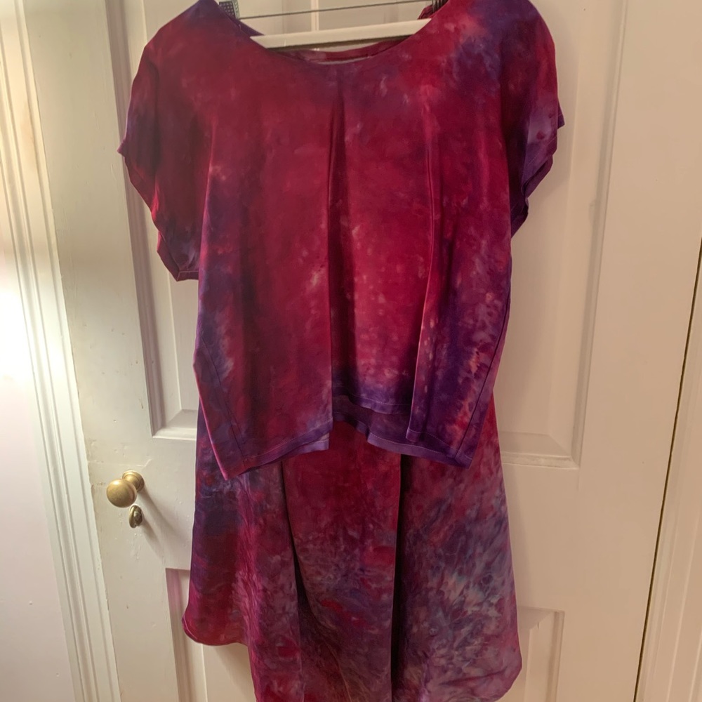 hand dyed silk set top and skirt.  Brilliant hue